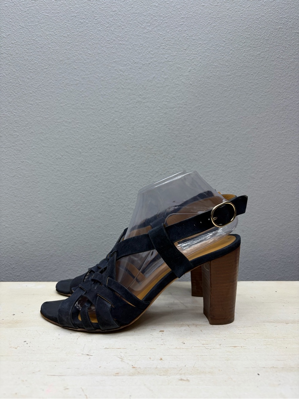 Sezane Blue Nubuck Slingback Heeled Sandals Size 40